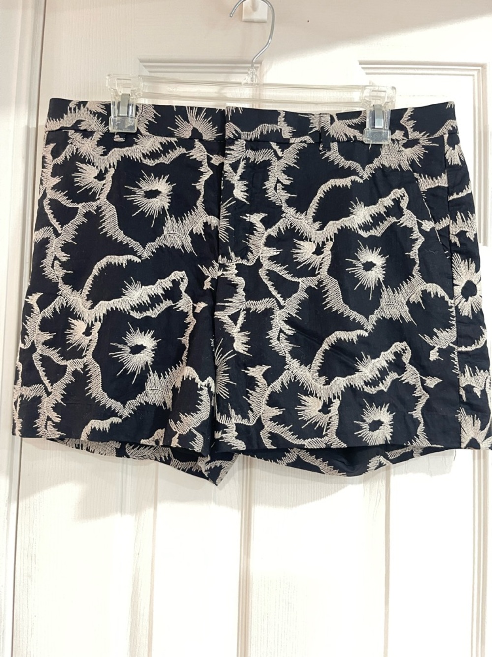 Banana Republic Black and White Floral-Print Jean Shorts